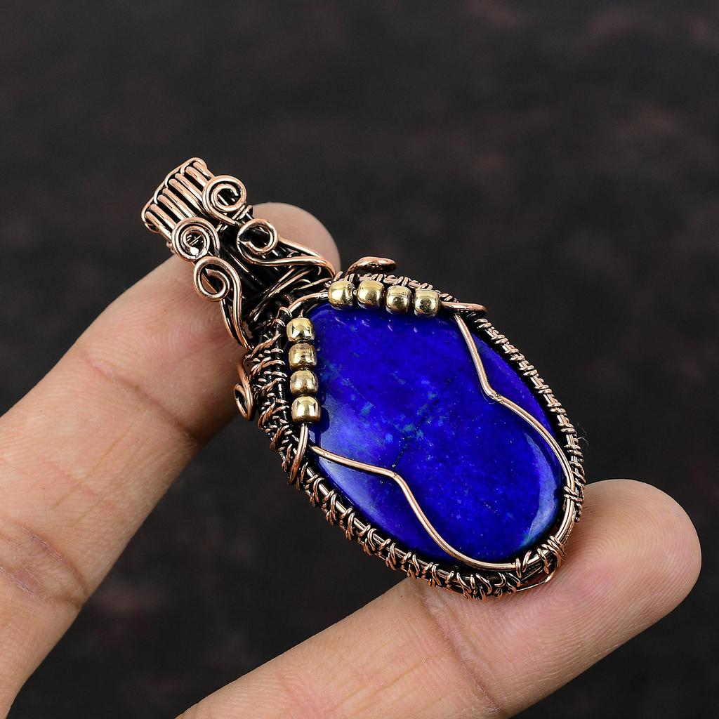 Lapis Lazuli Pendant Copper Wire Wrapped Pendant Wire Wrap Gemstone Jewelry Handmade Boho Pendant Unique Copper Design Jewelry Gift For Him