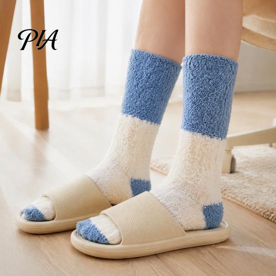 Winter Warm Calf Socks Thickened Long Plush for Women, Coral Fleece Socks, Cold Weather Indoor Thermal Sleep Anti-static Contrast Color Cozy