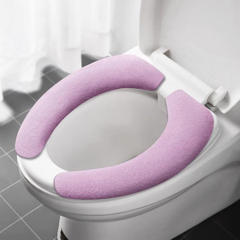 2Pc/set Universal Toilet Seat Cover Soft WC Paste Toilet Sticky Seat Pad Washable Bathroom Warmer Seat Lid Cover Pad Cushion