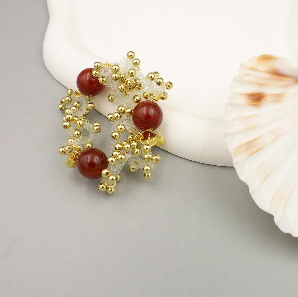 Vintage Red Agate & Fish Egg Beaded Bracelet - Handmade, Colorful, Versatile