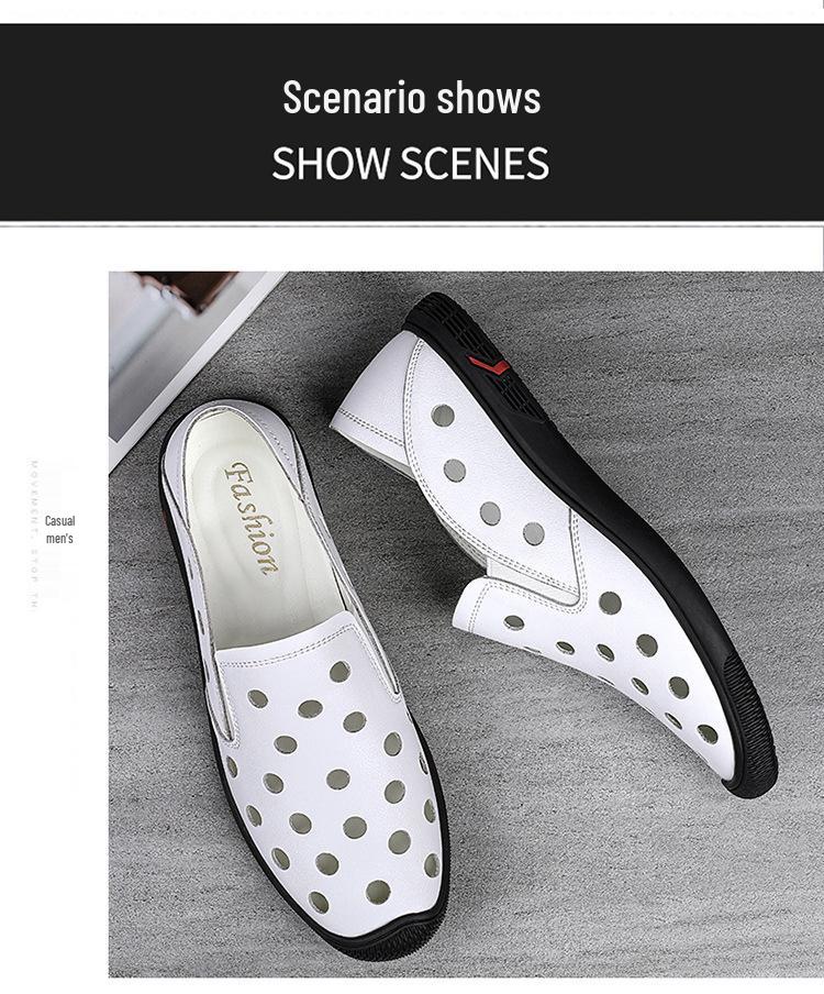 Men's Large Size Cowhide Slip-on Beach Shoes - Soft Sole, Closed Toe, Summer Casual Shoes 46