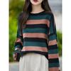 Pure Cotton Sweater for Women Loose Soft and Fashionable Bottoming Autumn and Winter Wide Stripes Versatile Round Neck Fashionable Sweater