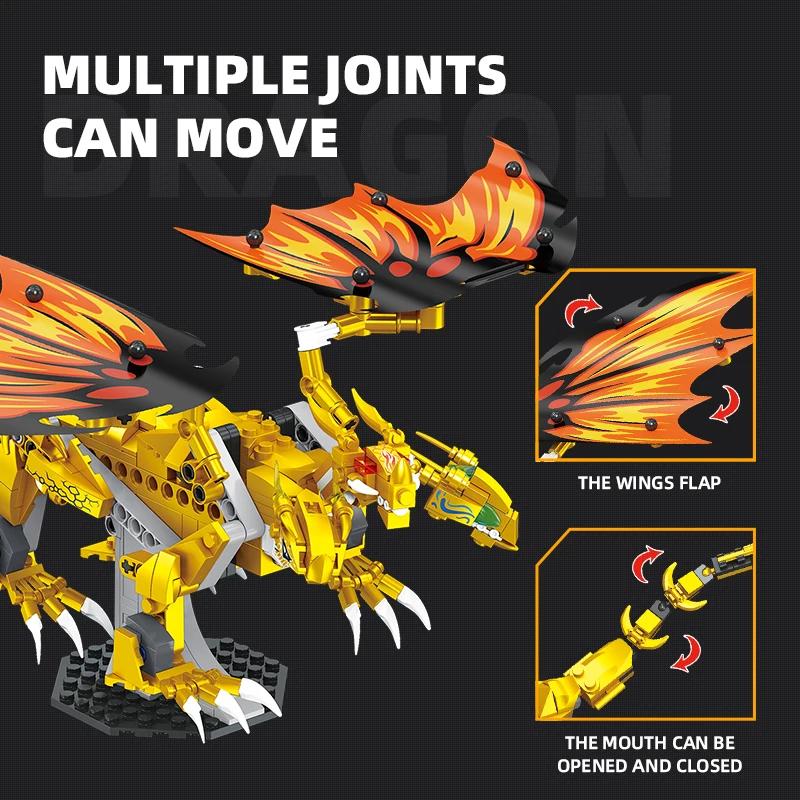 452PCS Golden Dragon Building Blocks Prehistoric Flying Dragon Dinosaur Model Bricks Set Educational Toys For Kids Holiday Gifts