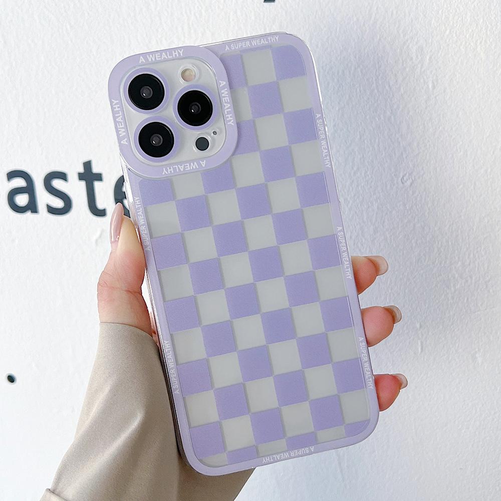 

Simple Chic Lattice Pattern Phone Case for iPhone 11 12 13 14 15 Pro Max Mini XS XR X SE 7 8 Plus Love Heart Cover Fundas Coque iPhone 12