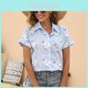 Casual Linen Cotton Blouse With Floral Print For Summer Womens Office Wear