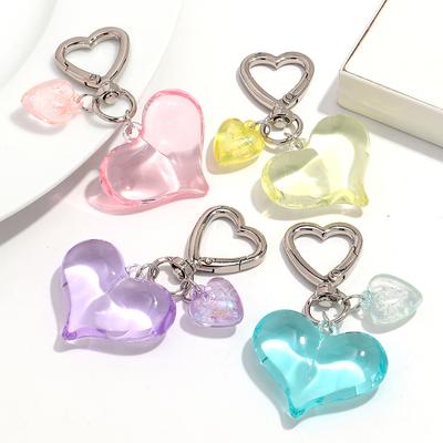 1pcs Sweet Heart Resin Keychain for Women Girl Clear Colorful Love Acrylic Keyring Phone Bag Charms Fashion Accessories Gifts
