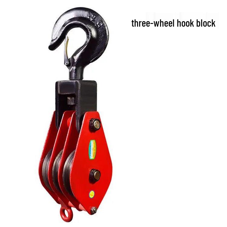 Heavy-Duty Lifting Pulley Block with Bearings and Hook for Manual Hoisting