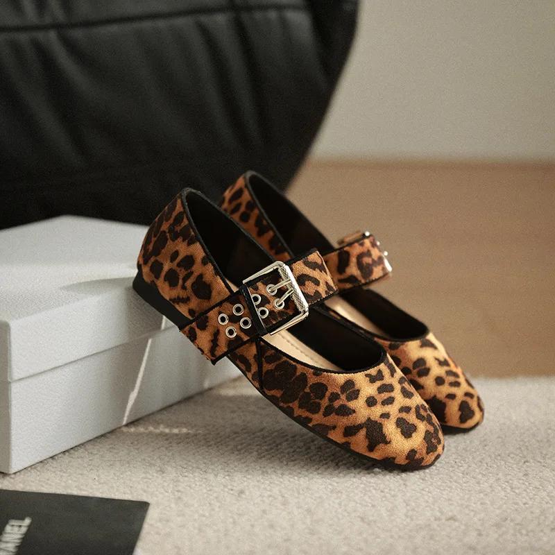 New Women Flat Shoes Leopard Print Mary Jane Boat Shoes Fashion Ballet Slip-on Loafers