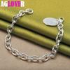 925 Sterling Silver Round Pendant Bracelet Chain Jewelry