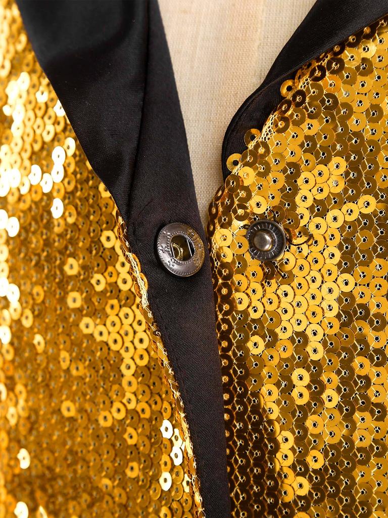 Třpytivá pódiová vesta pro dívky: Saténová vesta s kontrastními barvami, klopovým výstřihem a patentkami, Nezbytnost pro taneční kostým