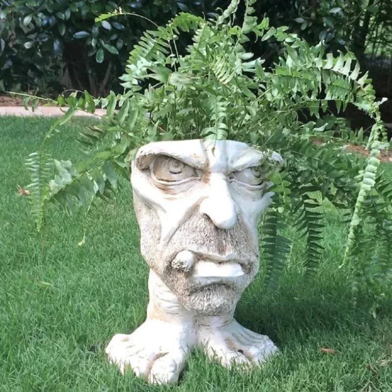 Funny Resin Sculpture In Flower Pot with Funny Expression Garden Supplies