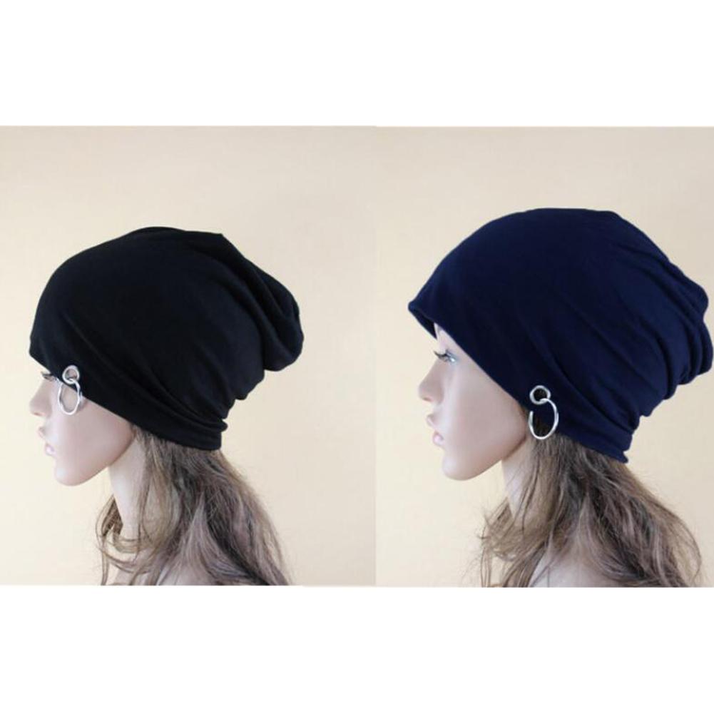 Women Men Autumn Winter Warm Knitted Cap Fashion Metal Ring Beanie Cap