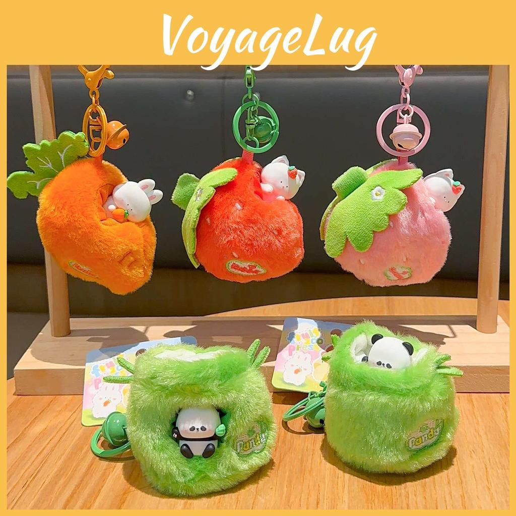 Carrot Creative Strawberry Bamboo Cat Plush Doll Pendant Keychain For Gift