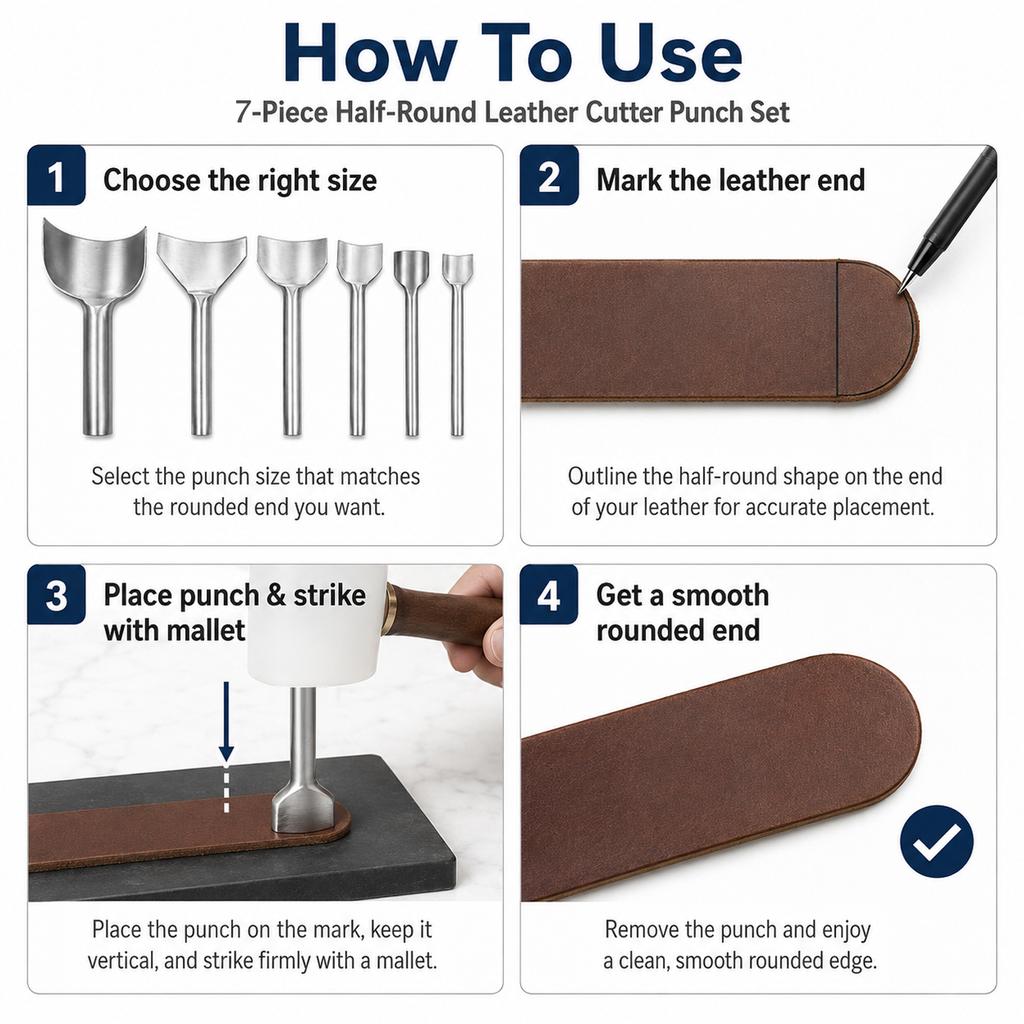 1-4Pcs Half Round Leather Hole Punch Set, Arc Cutter Tool for Belt Strap, Wallet, DIY Handmade Leather Craft Accessories