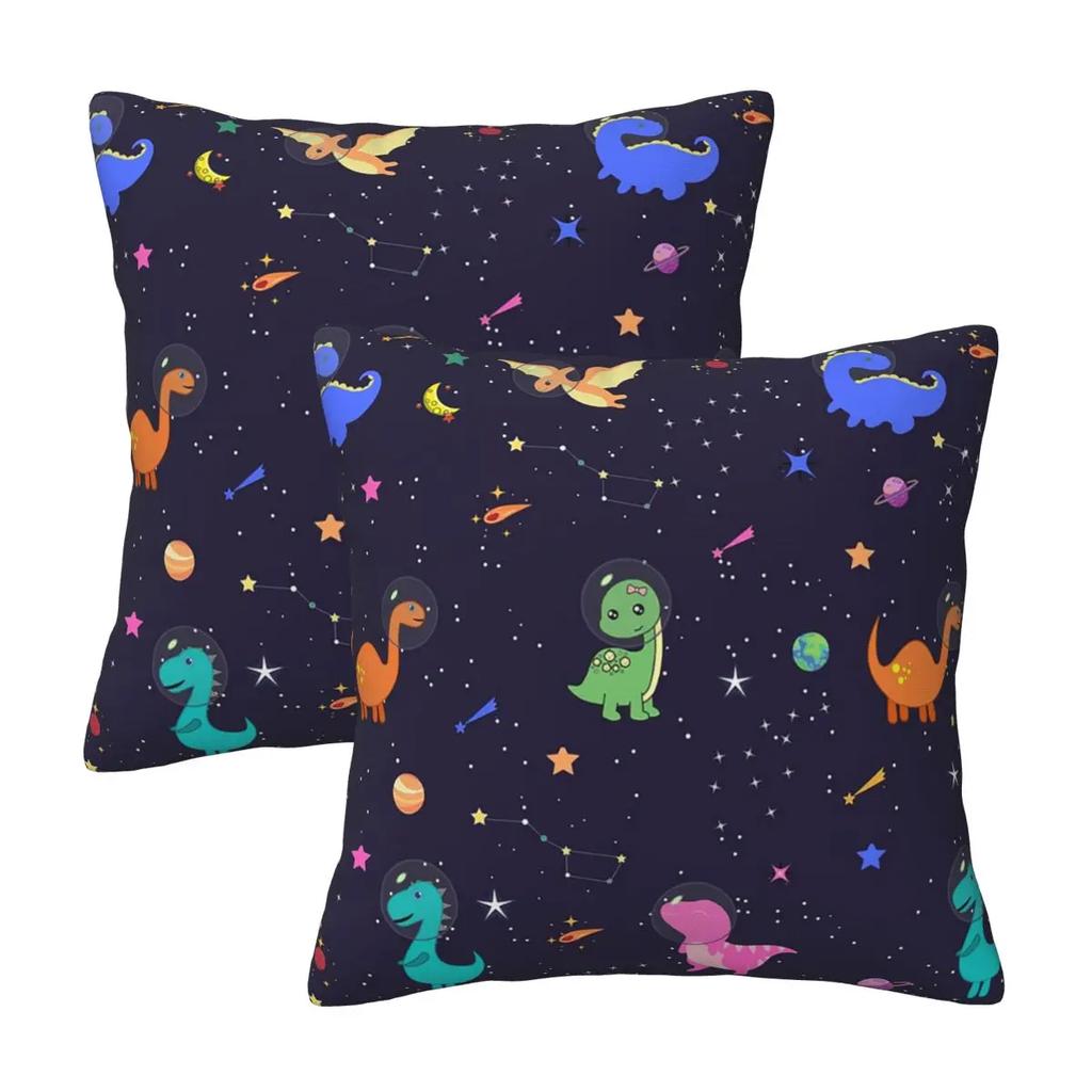 Dinosaur Dinosaurs In Space 2 pcs Square Pillowcase Pillow Cover Cushion Decor Comfort Throw Pillow for Home Car