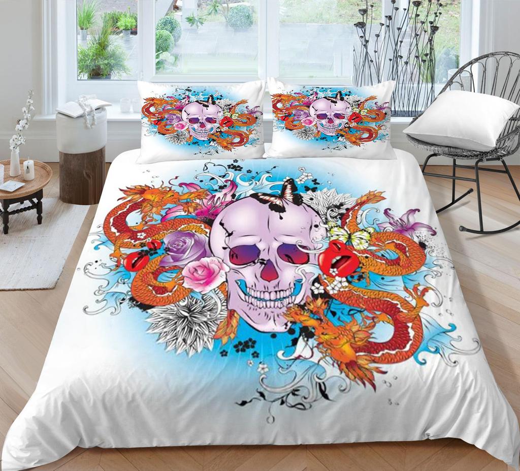 Bettbezug-Sets, Bettwäsche-Set, 3D-Schädeldruck, für Kinder, Schule, Erwachsene, Bett, Polyester, Kissenbezug, atmungsaktiv, warm, Heimtextilien