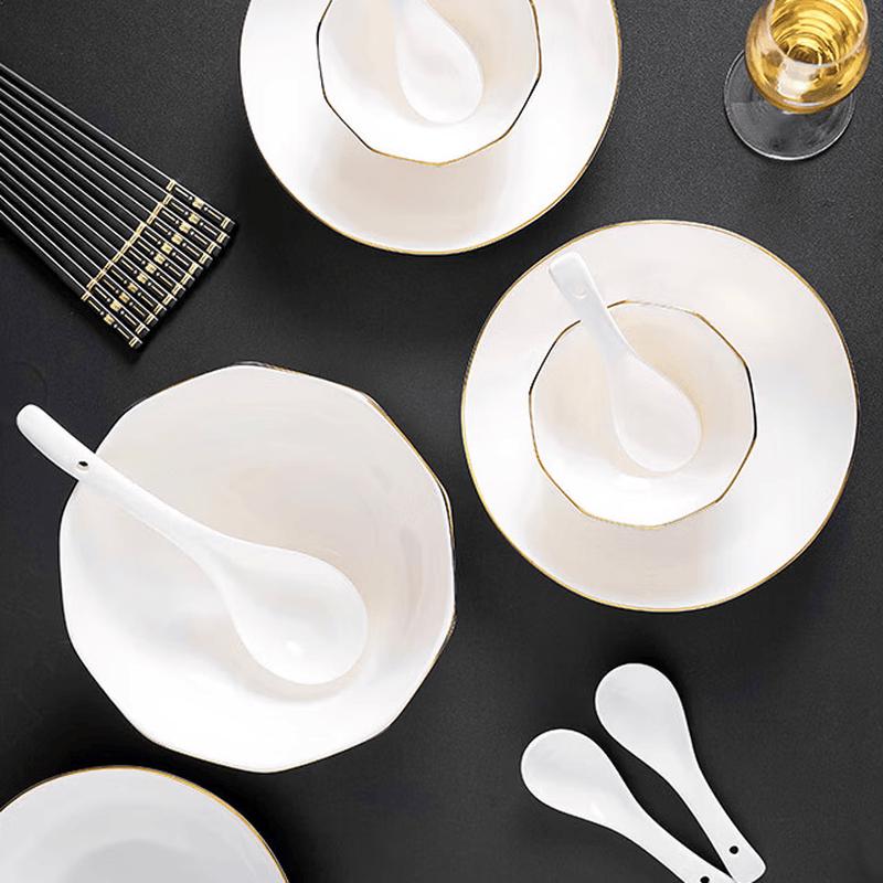 APLO Ensemble de Vaisselle en Porcelaine Bord Doré Amour 24 Pièces