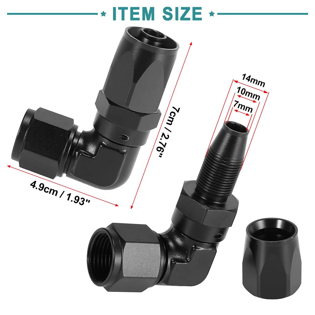 ACROPIX Fuel Line Hose End Fitting Female Swivel Coupler Hose Union Aluminum Alloy 90 Degree AN8 Black 1pcs
