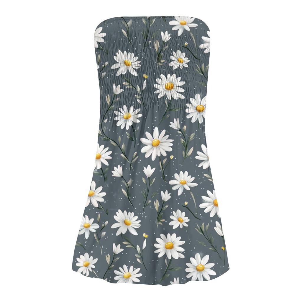 Modisches Damen Freizeit Tube Top mit Aufdruck Ärmelloses Kleid