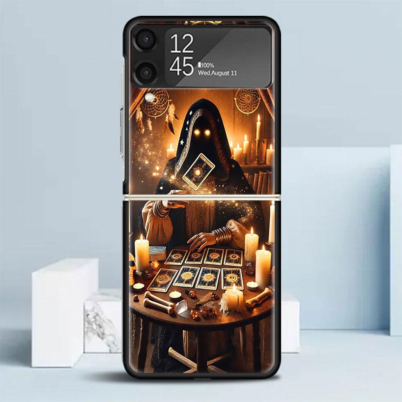 Witch Tarot Card Black Cover for Samsung Galaxy Z Flip 7 6 5 4 3 5G Phone Case Flip7 Flip6 Flip5 Flip4 Flip3 Pattern Case Galaxy