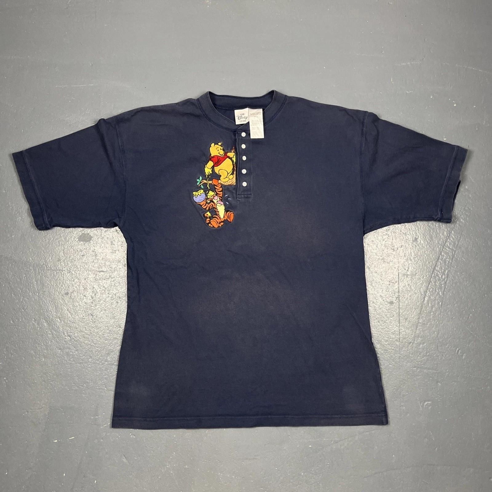 Vintage 90s Disney Store Winnie The PoohHenley Tshirt Blue 2X VTG Cartoon S
