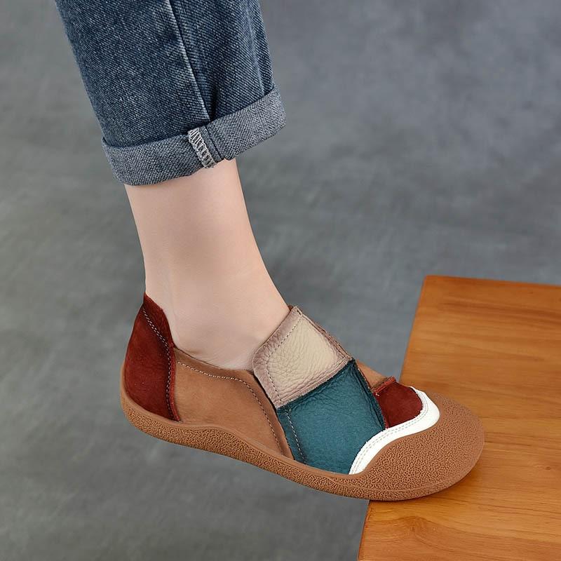 Fashion GKTINOO Genuine Leather Soft Soled Loafers 2025 Autumn New Versatile Casual Mixed Colors Women's Slip-on Shoes
