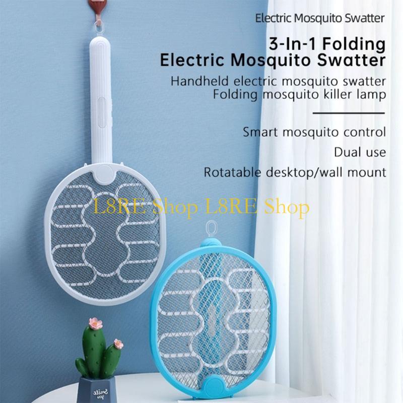 L8RE Hang-Electric Swatter Outdoor Zapper 180 Degree Foldable Racket Household Ultraviolet-Fly Swatter
