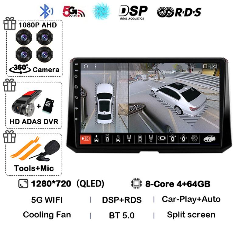 Android 14 Carplay Auto For Toyota Corolla 12 2019 2020 2021 2022 Car Radio Multimedia Player Stereo 4G Wifi GPS 360 Camera QLED