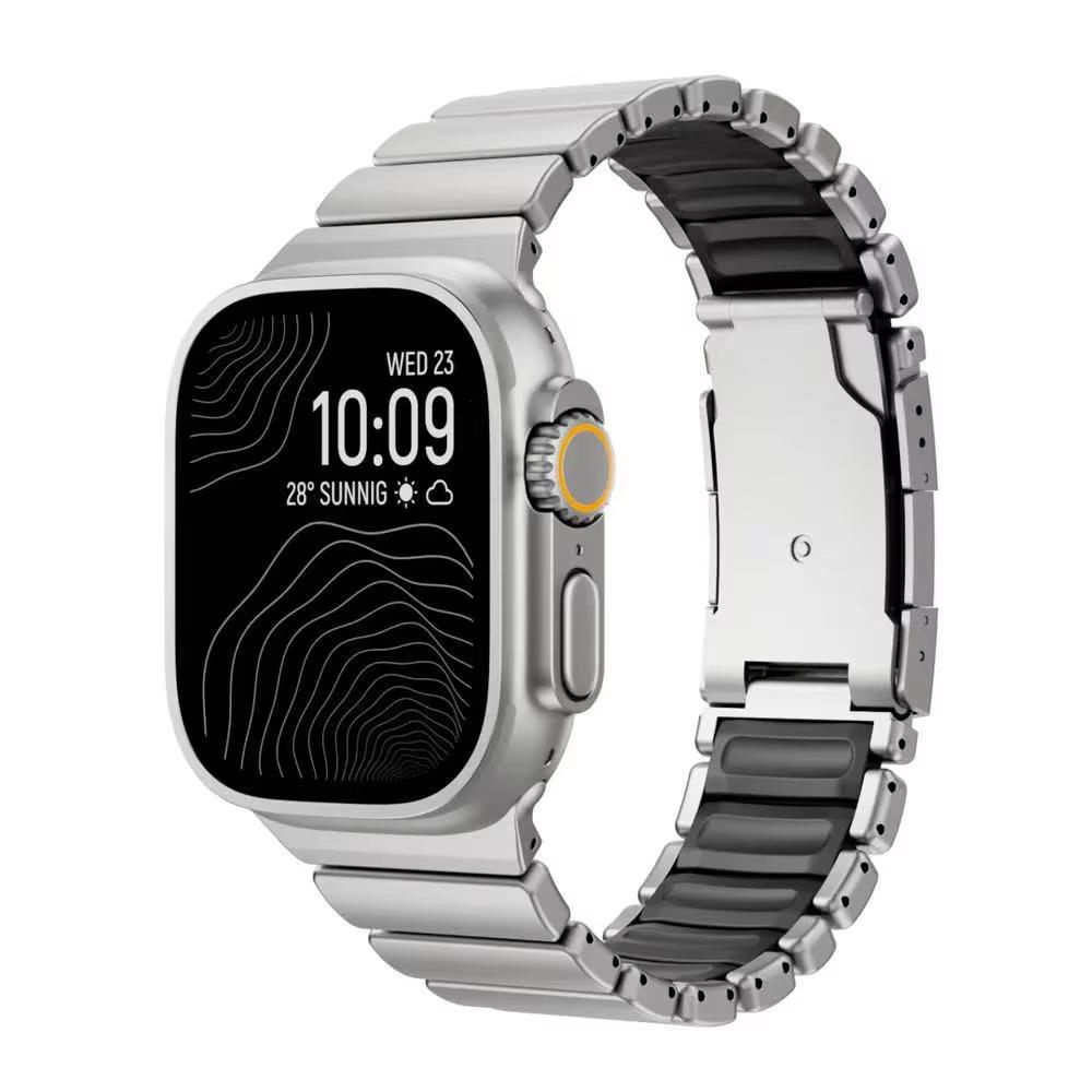 Titanium Rubber Band for Apple Watch Ultra 3 2 49mm 46mm 45mm 44mm Men No Gaps Strap for Iwatch 11 10 9 8 7 6 5 4 Se3 Bracelet