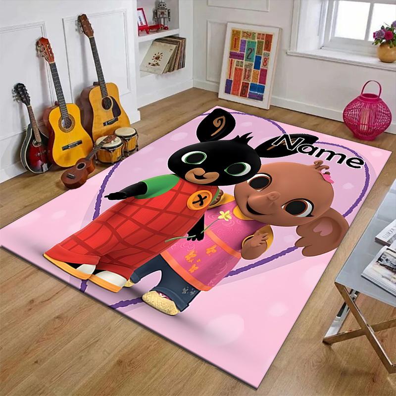 Custom Bing Bunny Mat Personalized Name, Polyester Washable Indoor Entryway Rug, Gift for Christmas, Easter, Thanksgiving Day
