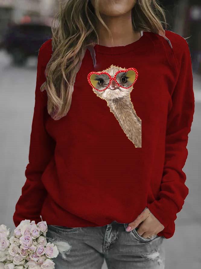 Women's Cartoon Animal Round Neck Hoodie