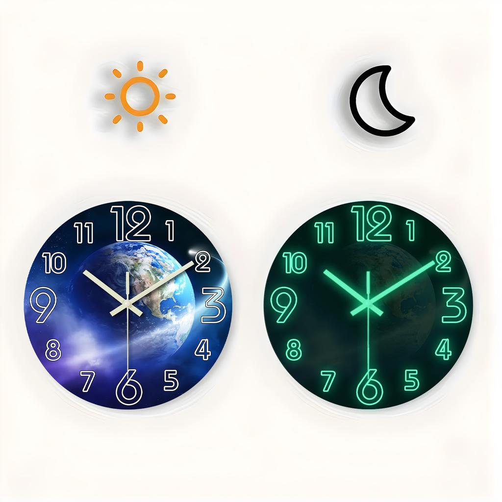 High-Standard Creative Earth Premium-Quality Luminous Top-Grade Wooden Premium-Quality Wall Top-Grade Clock Premium-Quality Living Interior