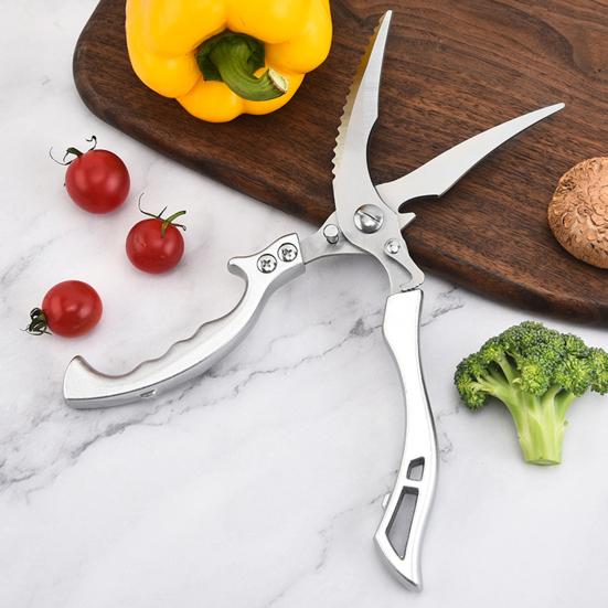 Heavy-Duty Kitchen Shears with Spring-Loaded Handle, Stainless Steel Poultry Scissors for Chicken Fish Ribs, 6-in-1 Multi-Tool with Bottle Opener &