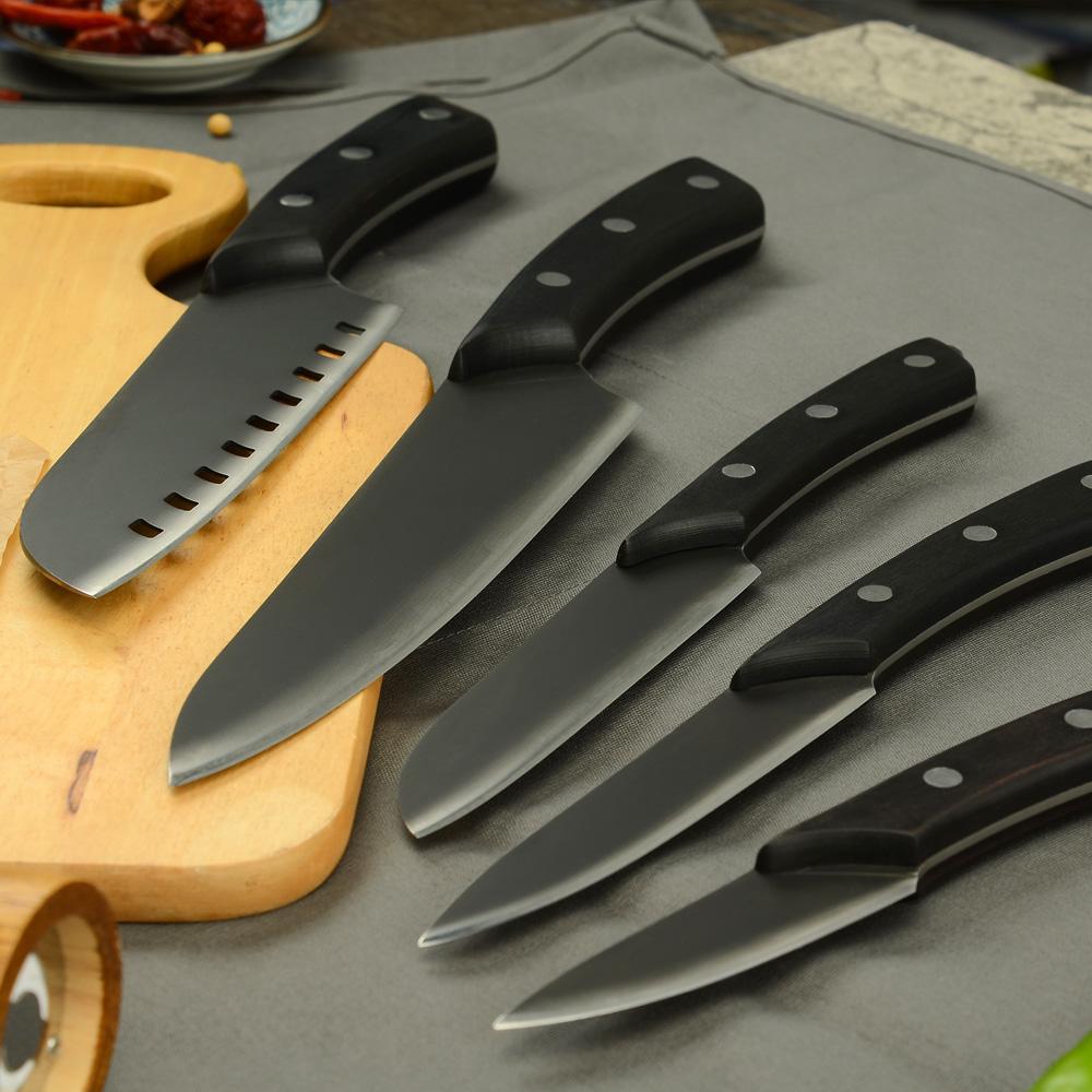 Buy Kitchen Chef Knives 5PCS Set Stainless Steel Black Blade Santoku