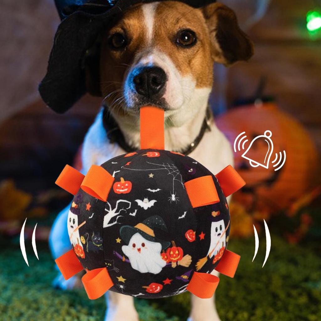 Dog Soccer Ball With Straps Halloween Pet Soccer Ball Interactive Training Bell Toy For Chasing Stimulation Hunting Boredom