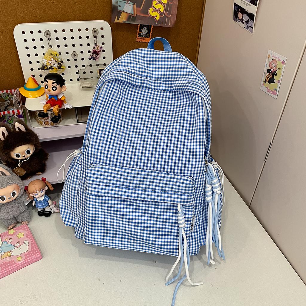 Schoolbag Japanese idyllic versatile student backpack women's small fresh plaid casual simple schoolbag travel backpack