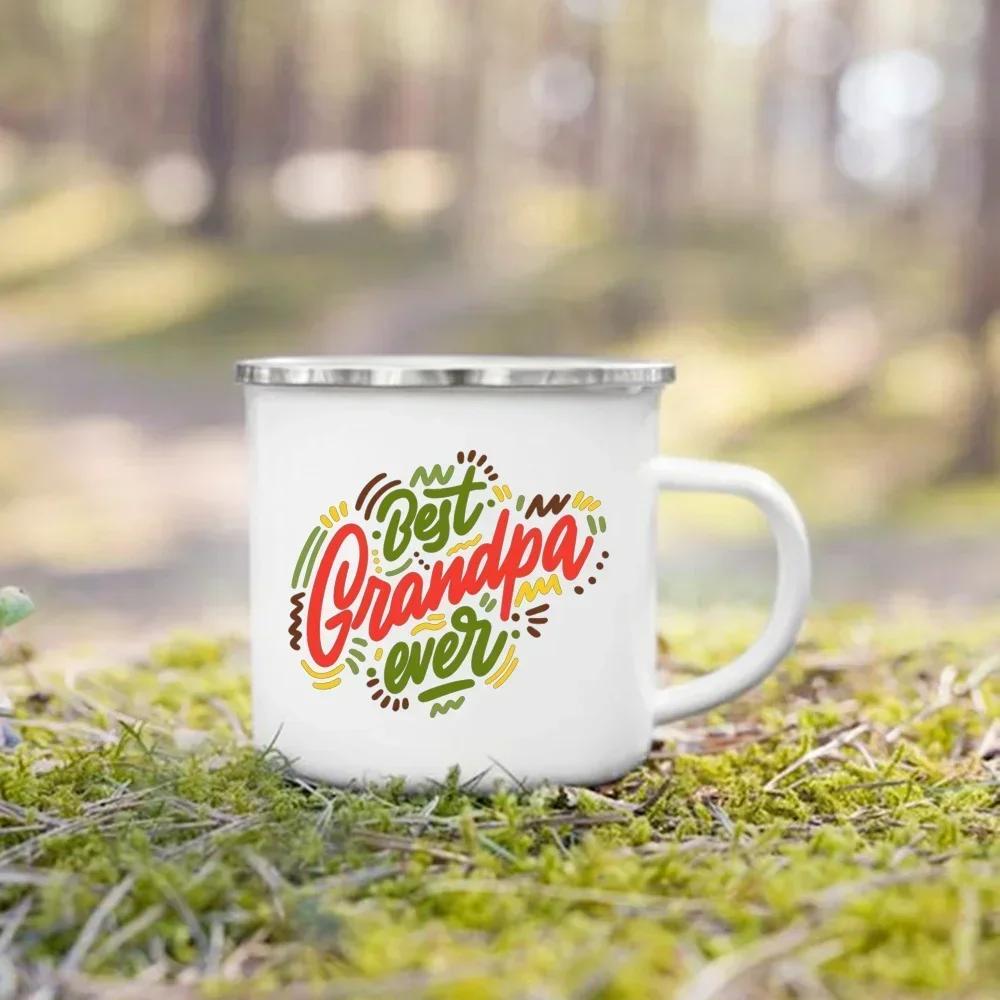 Coffee Beer Cups Drink Wine Juice Mug World's Best Grandpa Printed Enamel Mugs Dessert Cocoa Milk Handle Cup Best Gift