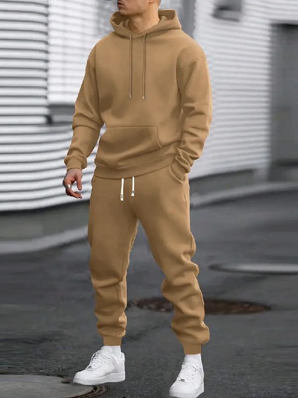 Men's Solid Color Hooded Sweatshirt and Pants Set - 2025 Autumn/Winter Casual Sportswear
