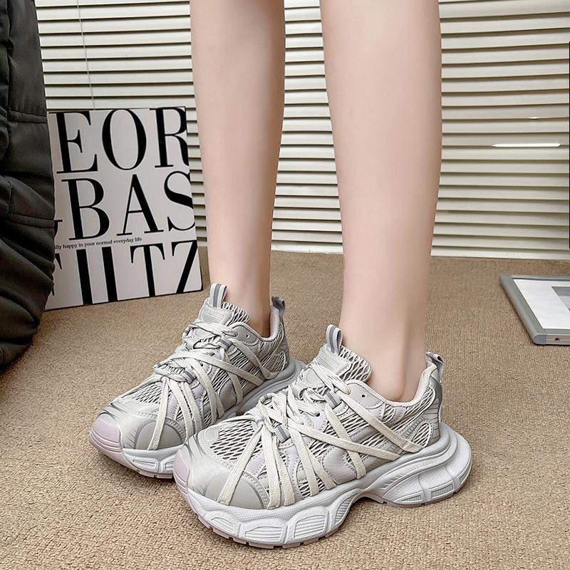 Fashion New 2025 Summer Women Platform Sneakers Thick Bottom Breathable Mesh Casual Chunky Shoes 6CM High Heel Sports Dad Shoes Woman