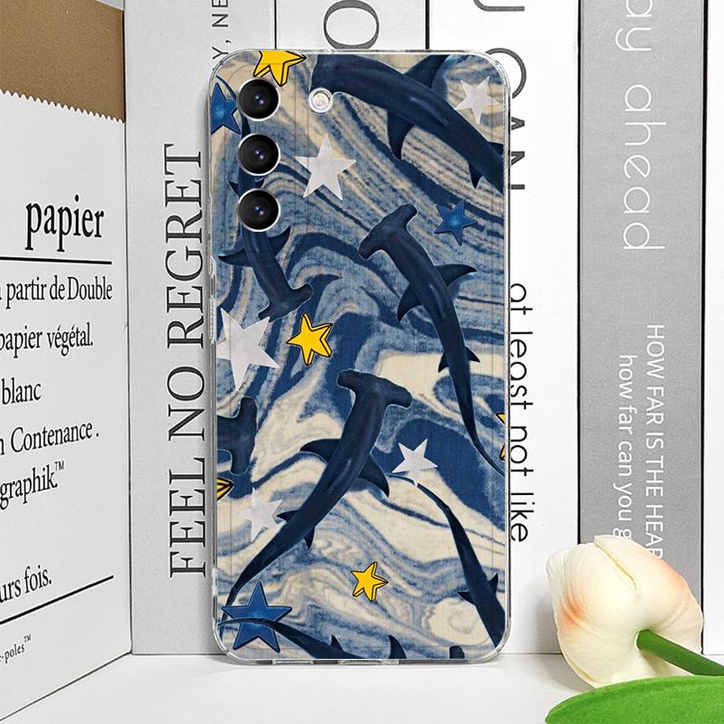Coque de téléphone souple transparente pour Samsung Galaxy A55 A54 A53 A51 A70 A32 A31 A22 13 A52 5G Animaux de l'océan d'été Requin Dauphin Poisson Housse