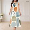 Women Plus Size Sleeveless Round Neck Triple Keyhole Cutout Abstract Print Maxi Dress