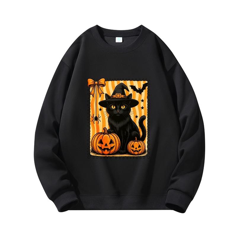 Men's Versatile Casual Style with Pumpkin Head and Black Cat Print