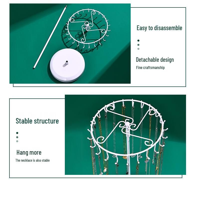 Rotating Jewelry Display Stand: 23-Hook Wrought Iron Rack for Necklaces and Bracelets, Detachable Board for Market Stall.