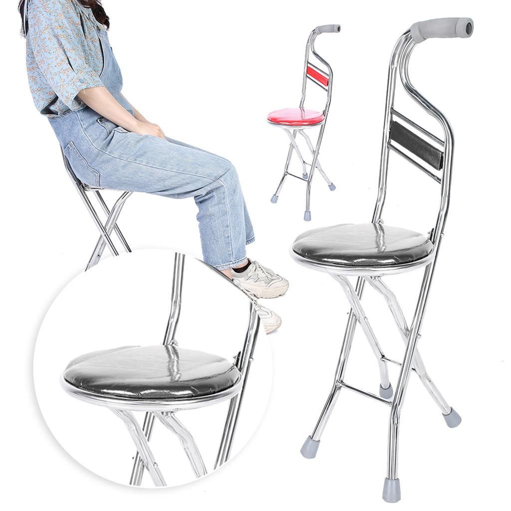 Folding Walking Hand Stick Stool Elderly Stainless Steel Four Leg Thickening Walking Cane