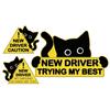 3pcs New Driver Sticker Magnetic Black Cat Automotive Decal Auto Body Decals Beginner Student Driving Tips Sticker