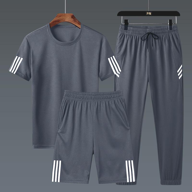 Short Sleeved Set, Summer Casual Loose Sports Set, Men's Three Piece Set
