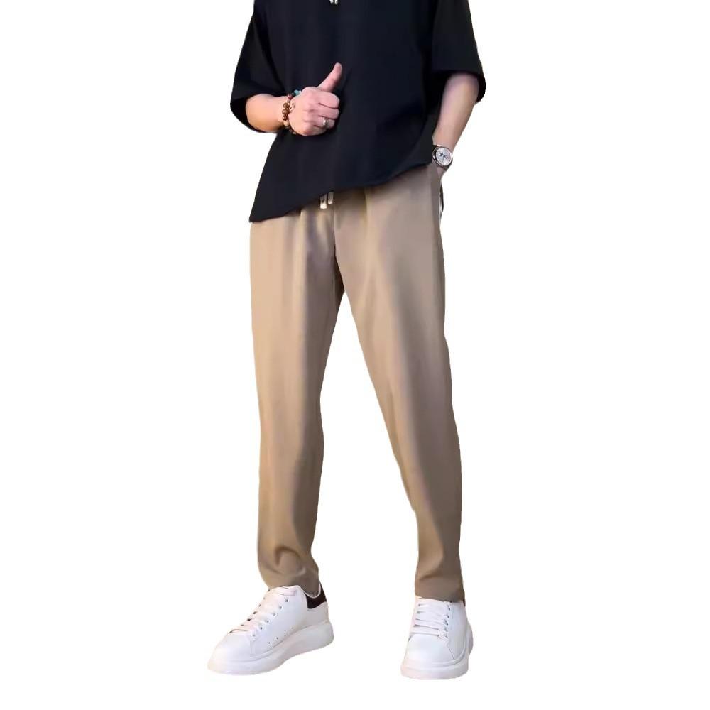 Summer new drape trousers men's silky smooth vertical anti-wrinkle casual pants men's straight-leg pants micro-cone versatile long pants