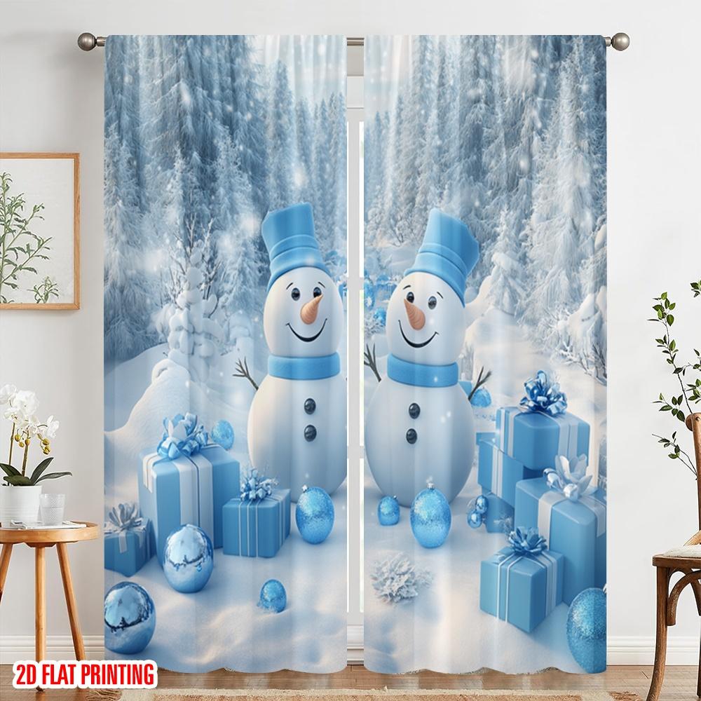 2pcs,2D Plane Printing Pattern Curtains Cute Snowmen Winter Gifts (3) Polyester Fabric (without Rod) Decorations Inside Use for