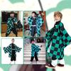 Custom Cosplay Demon Slayer Tanjiro Kamado Costume, Black Green, 10-12 Years, 140cm