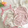 Baby Girl Summer Sweet Princess Floral Camisole And Shorts Set Cute Two Piece Outfit For Infants